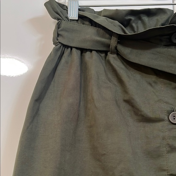 CRISTINA LEI DARK Green Asymmetrical Paper-bag Waist Cotton Midi Skirt, Size M - Picture 3 of 11